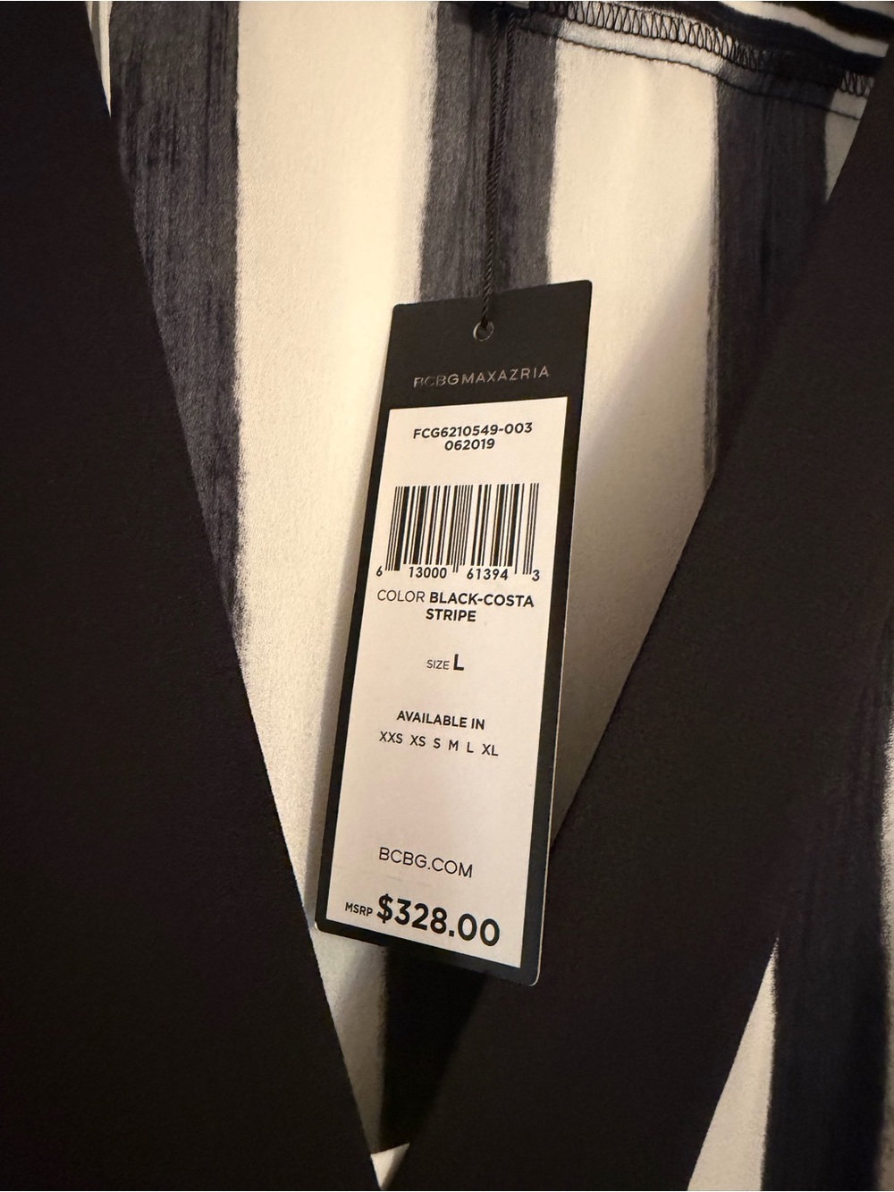 BCBGMaxAzria Black and White Striped Asymmetrical Wrap Dress - Picture 3 of 3